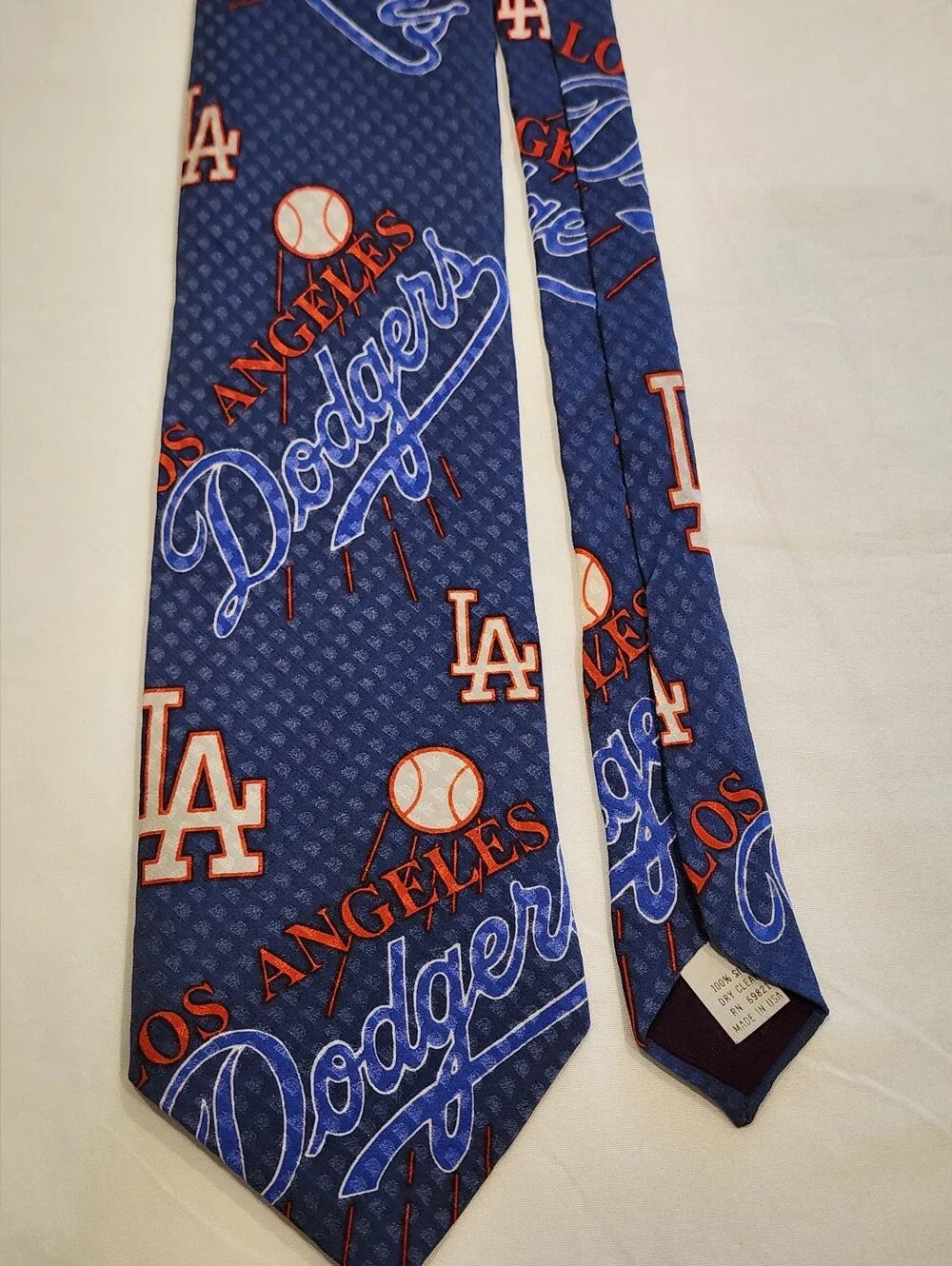 Vintage 92' Ralph Marlin Blue Los Angeles Dodgers Logo Tie with Red Accents